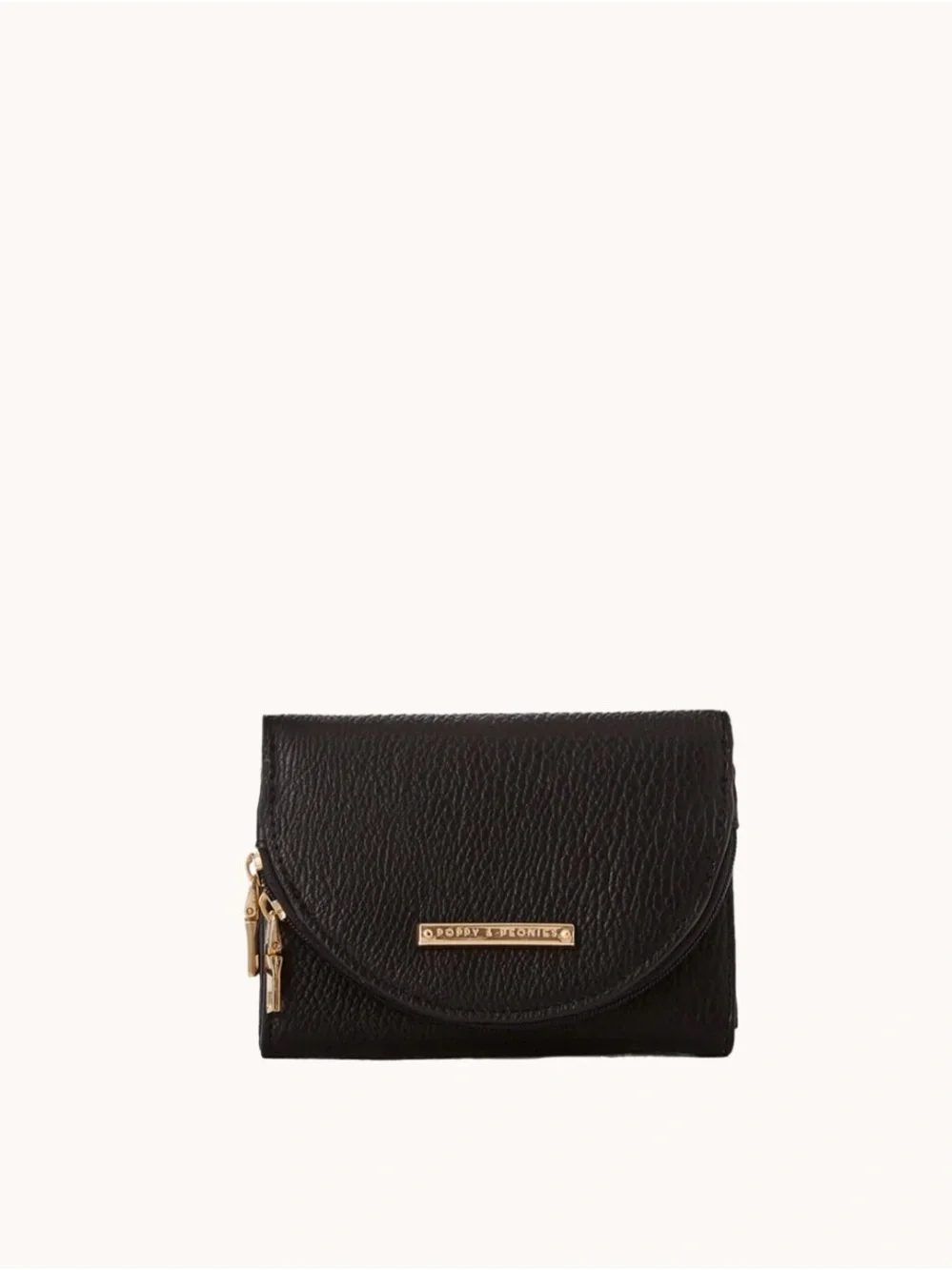 Poppy & Peonies Black Pebbled Leather Mini Wallet with Gold Hardware - Picture 3 of 4